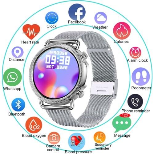New Luxury Women‘s Smart Watch Heart Rate Blood Pressure Monitoring IP67 Waterproof Weather Forecast Smartwatch For Android IOS