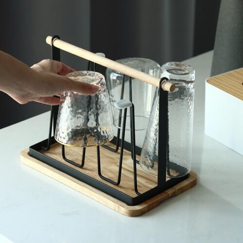 Cup Holder Iron Water Draining Rack Portable Glasses Organizer Kitchen Cup Shelf with Tray Drying Rack Kitchen Storage