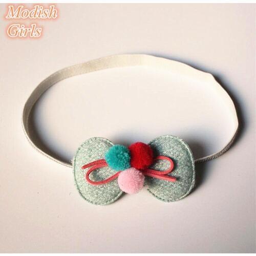 20pcs/lot New Round Bow Soft Knot Hairbands Bestseller Cotton Ball Felt Hair Band Barrettes Leather Elastic Hair Bands for Kids