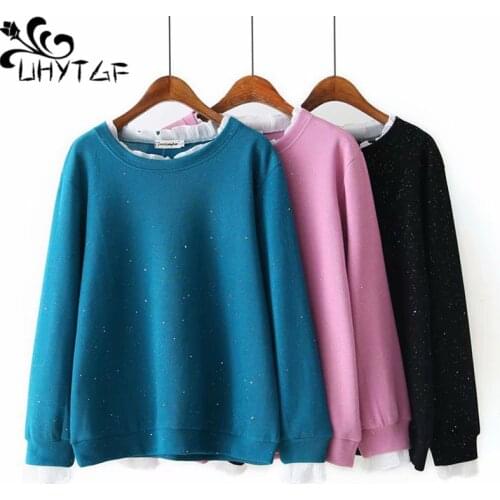 UHYTGF 4XL Plus Size Jacket Womens Fashion Lotus Leaf Collar Pullover Casual Spring Autumn Sweatshirt Elegant Student Coat 1301