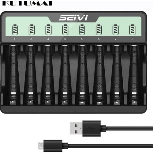 8 Slots Smart Fast Charger LCD Display Battery Charger for 18650 Ni-MH Ni-CD AA AAA Micro USB & USB Type C USB Cable Included