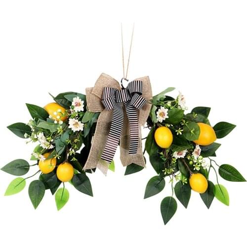 22 Inch Artificial Lemon Wreath Floral Arch Door Swag Ornament Holiday Wall Party Window Outdoor Decorative