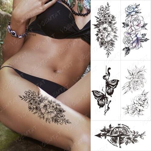 Waterproof Temporary Sleeve Tatooo Stickers Orchid Chrysanthemum Flower Legs Tatoo Transferable Body Art Male Women Fake Tattoo