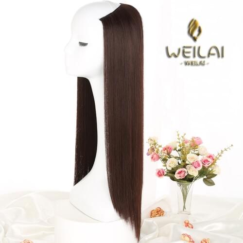 WEILA Long Straight Culry U-Shaped Half Wig for Women 24 Natural Female Long Black Brown Wigs Heat Resistant Synthetic Fake Hair