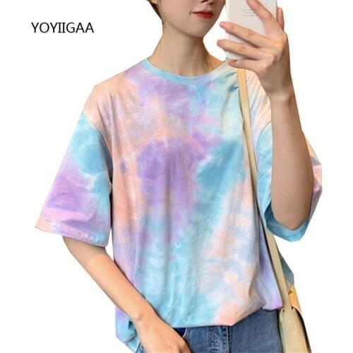 Women Tie Dye Tshirt 2020 Summer Tees Shirts O-neck Short Sleeve Female T Shirts Fashion Casual Tops Harajuku Woman T Shirts Top