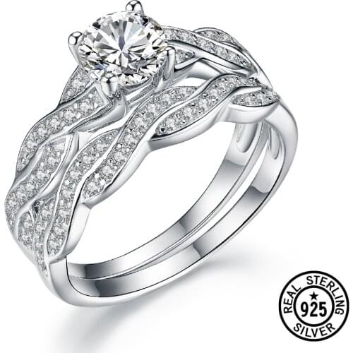 Dyson Engagement Bridal Ring Wedding Band Set 925 Sterling Silver Rings For Women Round Clear Zircon Classic Fine Jewelry