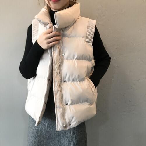 Sleeveless Vest Women Winter Keep Warm Puffer Jacket Solid Stand Collar Harajuku Outwear Loose Fashion Padded Vest Korean Style