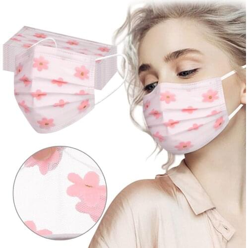 10/50pc Fashion Floral Face Masks For Women Lady 4-layers Mesh Disposable Masks For Face With Flower Printed Party Decoration