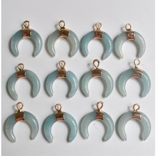 Moon Shape natural stone amazonite Necklace Charms Pendants for Jewelry Making Supplies Fit Necklace Diy accessories 12pcs