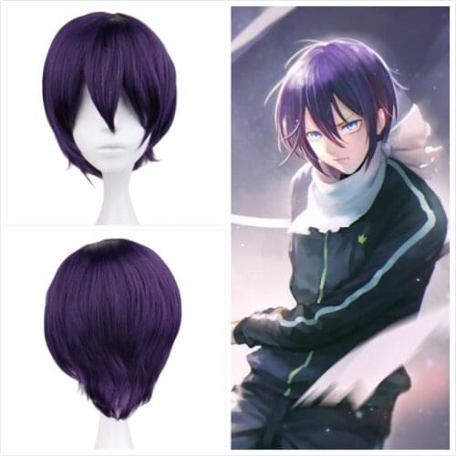 Anime Noragami Yato Purple Short Heat Resistant Synthetic Hair Cosplay Accessory Prop Halloween Party Headwear + Free Wig Cap