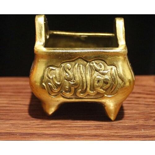 Antique Pure Copper Sanskrit Tibetan Buddhism Small Square Incense Burner Wire Incense Household Tea Ceremony for Buddha Temple