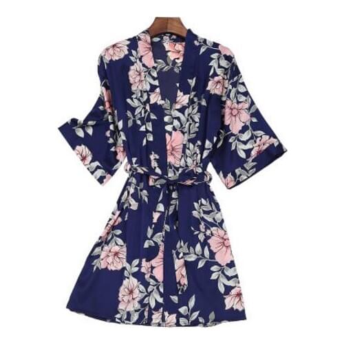 Satin Kimono Robe 2018 New Arrival Dressing Gowns for Women Print Bridesmaid Robes Sexy Sleepwear Nightdress Nightie Plus Siz