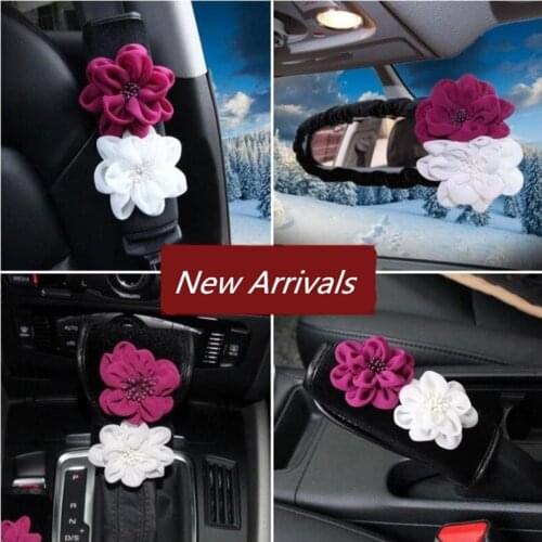 Car decoration rose flower universal gear set handbrake set rearview set seat belt shoulder cover car interior set