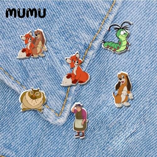 2021 New The Fox and Hound Lapel Pin Red Fox and Dog Acrylic Brooches Handmade Epoxy Jewelry Shirt Bag Badge