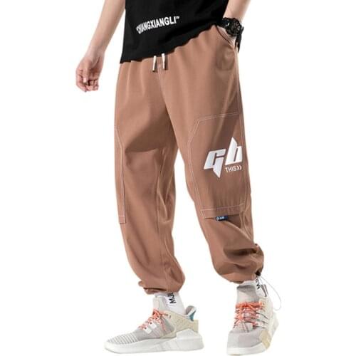 Mens Spring Summer Multi-pocket Casual Casual Pants Fashion Orange Street Jogging Elastic Waist Trousers small trousers