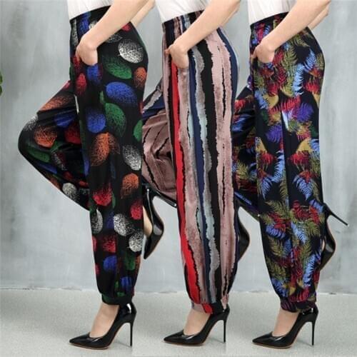 Womens pants 5XL 2020 New Harem Pants Vintage Floral Printed Wide Leg Pants Summer Women Casual Linen Long Elegant Trousers 202