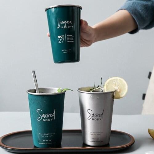 Tea Mug Simple Style Travel Beer Mug Water Bottle Coffee Mugs Stainless Steel Beer Tumbler Letters Pattern Kitchen Drinkware