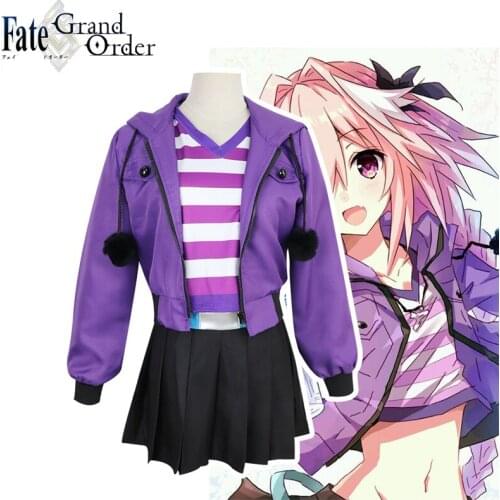 Coshome Fate Apocrypha Astolfo Cosplay Costumes Pink Wig Women Purple Jacket Spring Coat For Halloween Party christmas costume