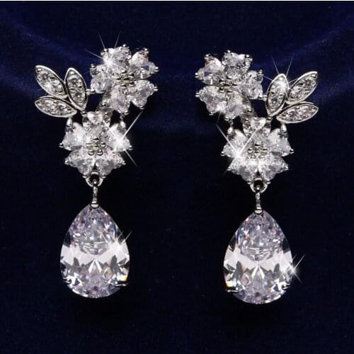 Ekopdee Delicate Geometric Zircon Drop Earrings 2021 Trend Korean Style Cubic Zirconia Waterdrop Unusual Earring Jewelry