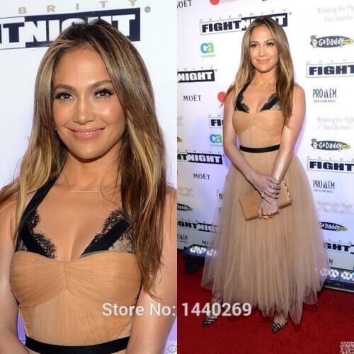 Elegant A Line Halter Appliques Lace Tulle Celebrity Dresses Ankle Length Evening Dress