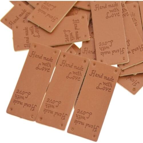 24PCS Letter Printed PU Leather Labels For Garment Bag Decoration Material Handmade DIY Sewing Crafts Accessories