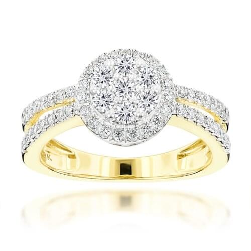 Hot Sale Womens Gold Color Inlaid Round Crystal Rhinestone Zircon Female Metal Ring for Wedding Engagement Jewelry