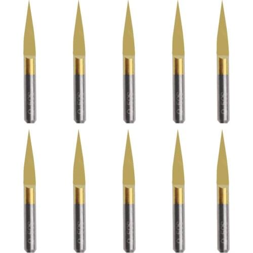 10Pcs/Set Titanium Coated Carbide PCB Engraving 15° 0.1mm CNC Bit Router Tools