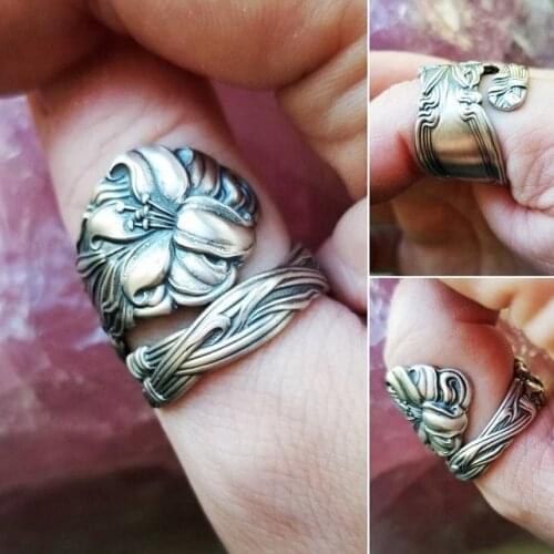 Spoon Ring, Tiger Lily Ring, Stargazer Lily, Victorian Era Floral Ring, Gift For Her, Ring Size 5-11