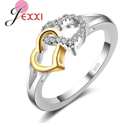New Arrival Double Heart With Micro Sparking Cubic Zirconia 925 Sterling Silver Finger Rings Woman Girls Trendy Wedding