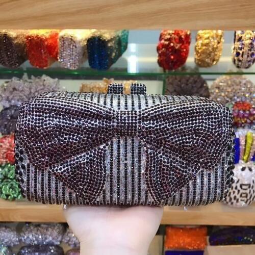 XIYUAN red/silver/sky blue/gold Crystal Purse Evening Clutch Bag Women Metal Box Minaudiere Wedding Party Dinner Diamond Handbag