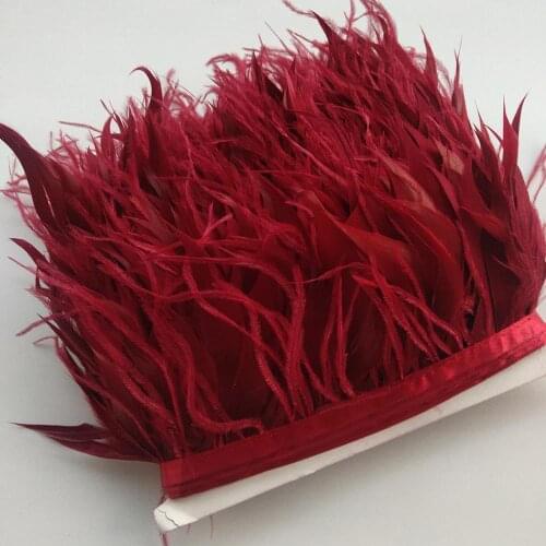 Beautiful 1Yards Wine Red Turkey and Ostrich Feather Ribbon 10-15cm/4-6 inch For weddings Dress/Craft Supplies Decoration
