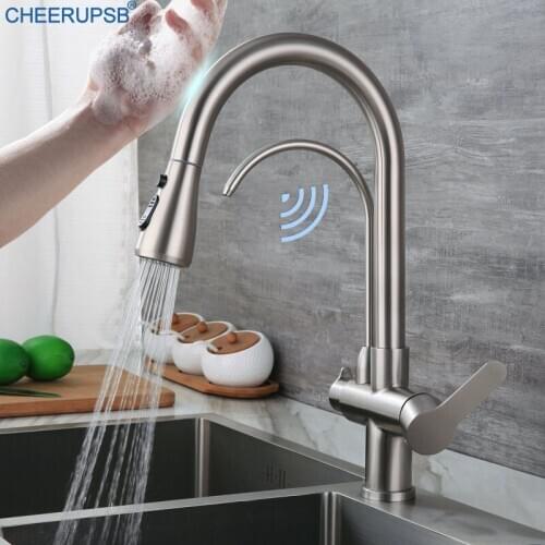 Kitchen Sensitive Touch Faucet Pull Down Automatic Sensor Tap Deck Mount Stainless Steel Filter Faucet Inductive Drink Water Tap