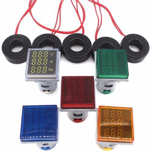 Square LED Digital Ac Ammeter Voltmeter Display Ampere Voltage Current Frequency Combo Meter Indicator Signal Warning Lights