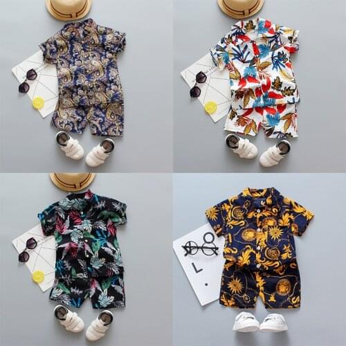 Summer Boys Clothes Sets Flower Printing Tops+Cotton Short Pants 2 Pieces Suit Infant Boys Party Clothing Size 1-5 Years