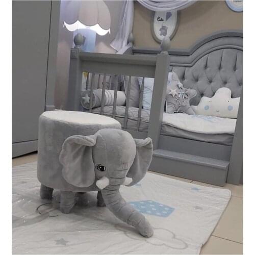 Elephant Puff Material natural wood is sponge on and plush toy furnished. Height: 40 cm-Diameter: 35 cm + 15 cm
