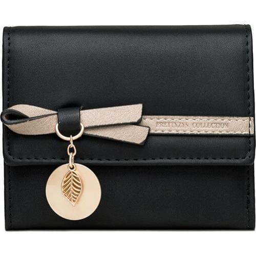 Cute Girls Short Wallets PU Solid Color Bowknot Women Purses Credit Card Wallet Zipper Coin Pouch Ladies Leather Trifold Wallets