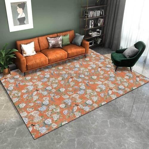 Fashionable American Country Retro Fresh Floral Orange Blue Living Room Bedroom Bedside Carpet Mat