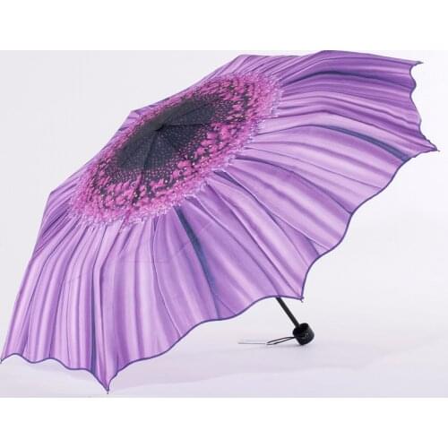 2021 New 3D Sunflower Umbrella Women Three Folding Windproof Wasterproof Anti Uv Parasol Sunny Rainy Womens Umbrella
