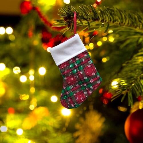 New Year Christmas Tree Hanging Socks Stocking Xmas Kids Gift Candy Bag Decoratives Plaid Fabric Fireplace Decor Home New Year