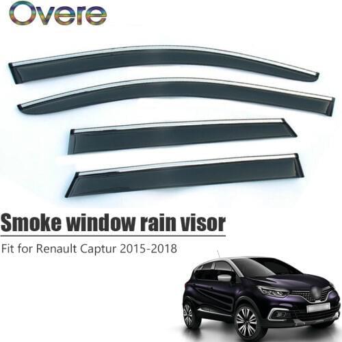 Overe 4Pcs/1Set Smoke Window Rain Visor For Renault Captur 2015 2016 2017 2018 ABS Awnings Shelters Guard Car Accessories