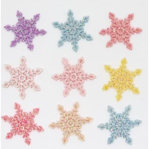 40Pcs/lot Snowflake Patches Glitter Leather/Non-Woven Fabric For Girls Hair Clips Bows Christmas Decorative M20031901