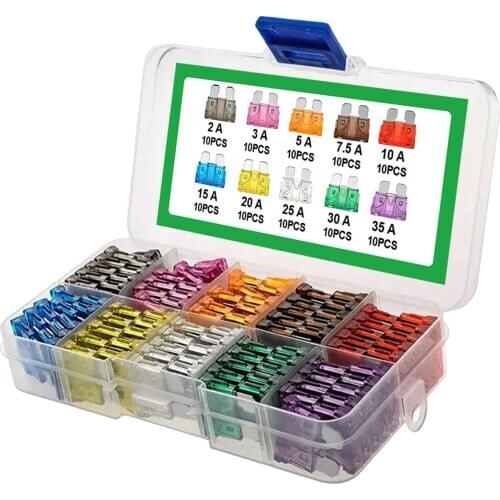 100PCS Car Fuses 2A 3A 5A 7.5A 10A 15A 20A 25A 30A 35A Amp Assortment Auto Blade Type Fuse Set Truck Auto Fuse Set
