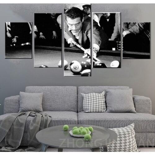 Modern Home Decor Poster Modular Oil Painting 5 Panel HD Printed Movie Star Characters Billiards Canvas Wall Art Pictures