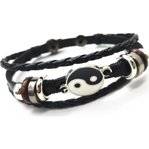 Taichi Spider Skull Cross Retro Vintage Punk Alloy Charm Cuff Men Leather Bracelets For Women Men Male Jewelry Wholesale