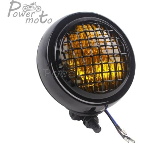 Universal 4.5'' Motorcycle Vintage Headlight Mesh Grill Head Lights for Harley Yamaha Suzuki Cafe Racer 60w Amber Lens Headlamp