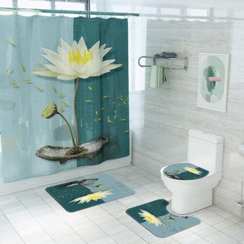 Bathroom Carpet Modern Home Decor Mat Set and Shower Curtain Toilet Bathroom Rug Set Bath Rug Scenic Printed Shower Non Slip Mat