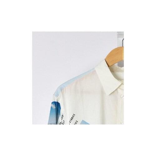 Womens Blouse Letters Beach Print Long Sleeve Turn-Down Collar Shirt 2021 Spring Summer Ladies Causal Tops