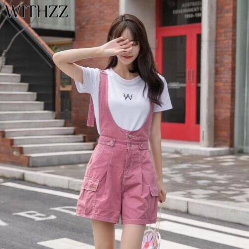 WITHZZ Spring Summer Womens Jeans High Waist Loose Colorful Cute Denim Rompers Overalls