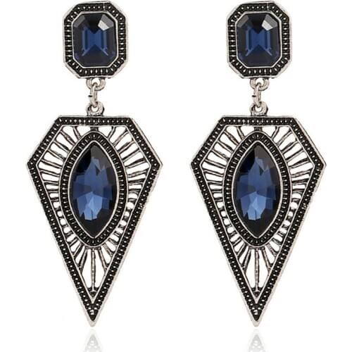 LOVBEAFAS Fashion Bohemian Vintage Drop Earrings For Women Fine Jewelry Ethnic Gypsy Hollow Gem Triangle Drop Boho Earrings