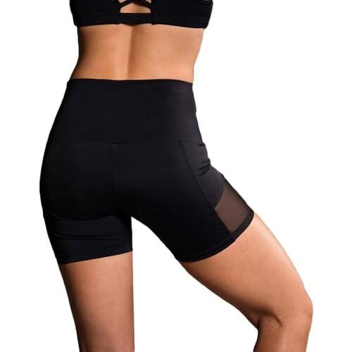 Womens High Waist Sports Short Workout Running Fitness Leggings Female Mesh Shorts Gym Yoga Leggings With Side Pocket